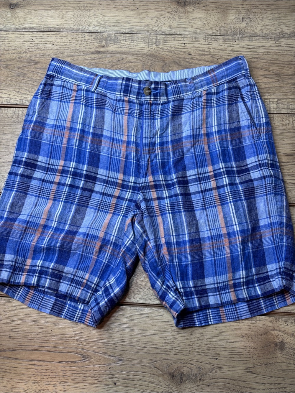 Men's Peter Millar 100% LinenBlue Plaid Shorts Size 35